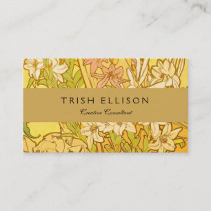 Alphonse Mucha Lily Flowers Pattern: Art Nouveau Business Card
