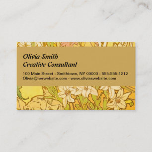 Alphonse Mucha Lily Flowers Pattern: Art Nouveau Business Card