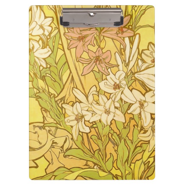 Alphonse Mucha Lily Flowers Pattern: Art Nouveau  Clipboard (Front)