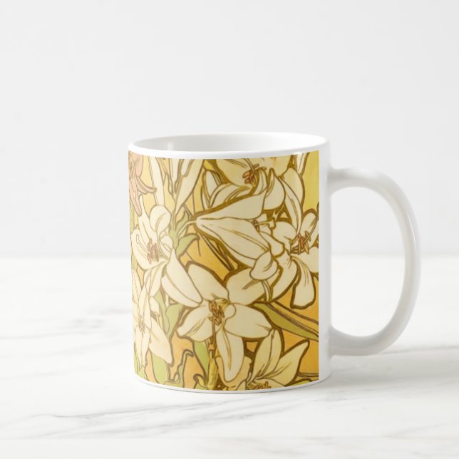 Alphonse Mucha Lily Flowers Pattern: Art Nouveau  Coffee Mug (Right)