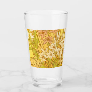 Alphonse Mucha Lily Flowers Pattern: Art Nouveau Glass
