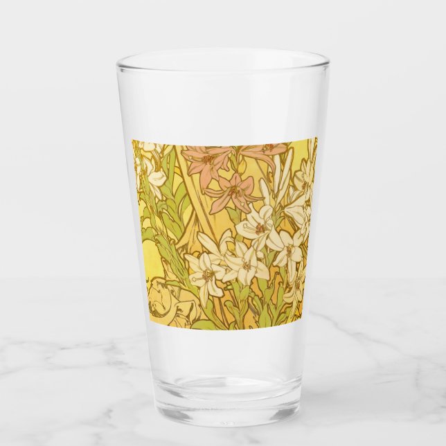 Alphonse Mucha Lily Flowers Pattern: Art Nouveau  Glass (Front)