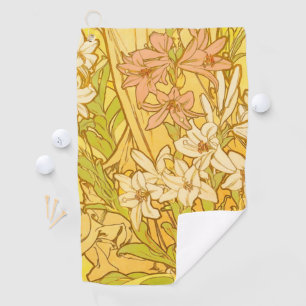 Alphonse Mucha Lily Flowers Pattern: Art Nouveau Golf Towel