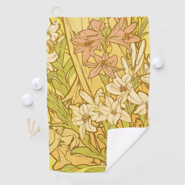 Alphonse Mucha Lily Flowers Pattern: Art Nouveau  Golf Towel (InSitu)