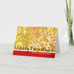 Alphonse Mucha Lily Flowers Pattern: Art Nouveau Holiday Card