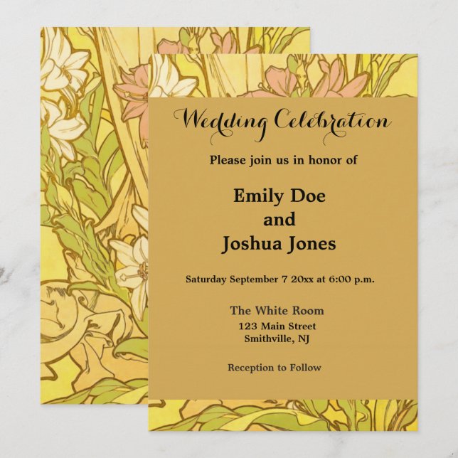 Alphonse Mucha Lily Flowers Pattern: Art Nouveau  Invitation (Front/Back)