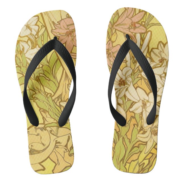 Alphonse Mucha Lily Flowers Pattern: Art Nouveau  Jandals (Footbed)