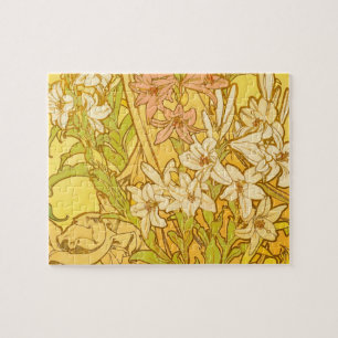 Alphonse Mucha Lily Flowers Pattern: Art Nouveau Jigsaw Puzzle