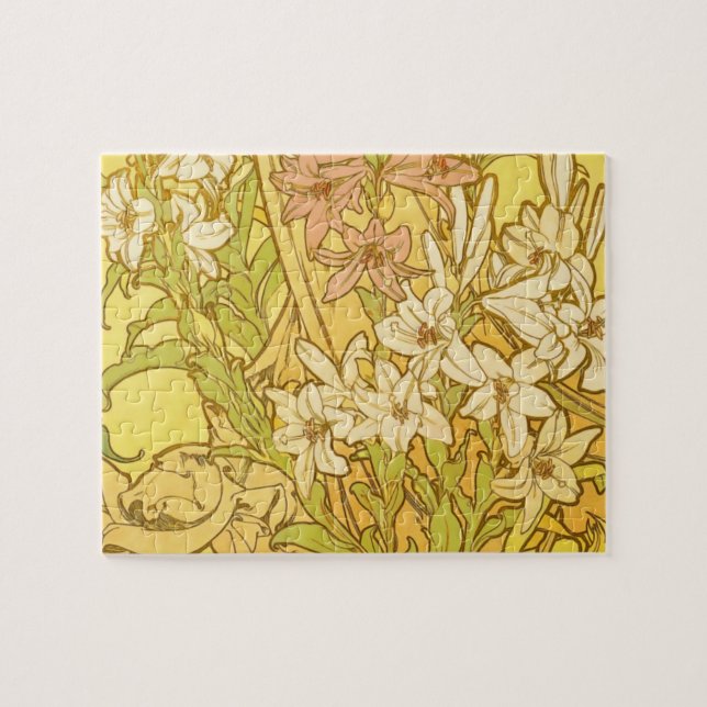 Alphonse Mucha Lily Flowers Pattern: Art Nouveau  Jigsaw Puzzle (Horizontal)