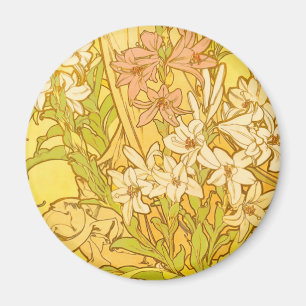 Alphonse Mucha Lily Flowers Pattern: Art Nouveau Magnet