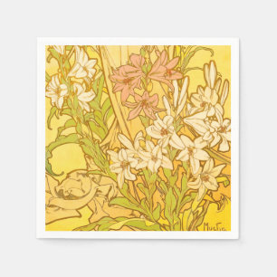 Alphonse Mucha Lily Flowers Pattern: Art Nouveau Napkin