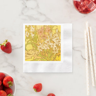 Alphonse Mucha Lily Flowers Pattern: Art Nouveau Napkin