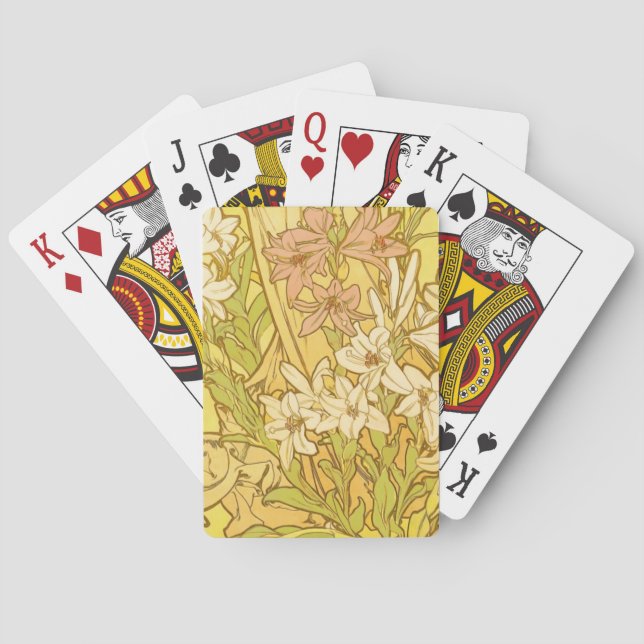 Alphonse Mucha Lily Flowers Pattern: Art Nouveau  Playing Cards (Back)
