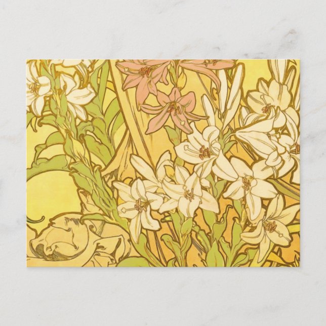 Alphonse Mucha Lily Flowers Pattern: Art Nouveau  Postcard (Front)
