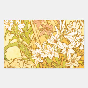 Alphonse Mucha Lily Flowers Pattern: Art Nouveau  Rectangular Sticker