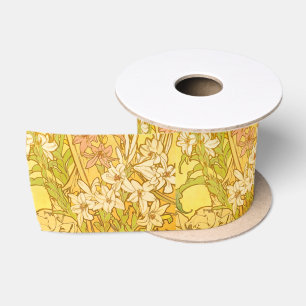Alphonse Mucha Lily Flowers Pattern: Art Nouveau Satin Ribbon