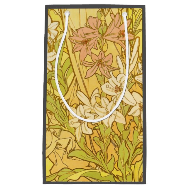 Alphonse Mucha Lily Flowers Pattern: Art Nouveau  Small Gift Bag (Front)