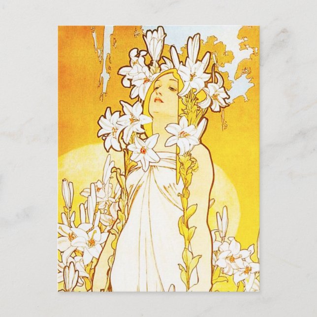 Alphonse Mucha Lily Postcard (Front)