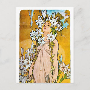 Alphonse Mucha - Lily - White Border Postcard