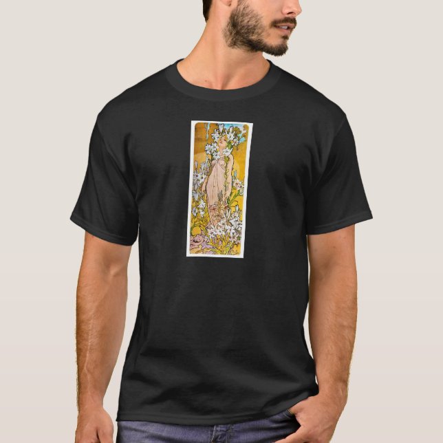 Alphonse Mucha - Lily - White Border T-Shirt (Front)
