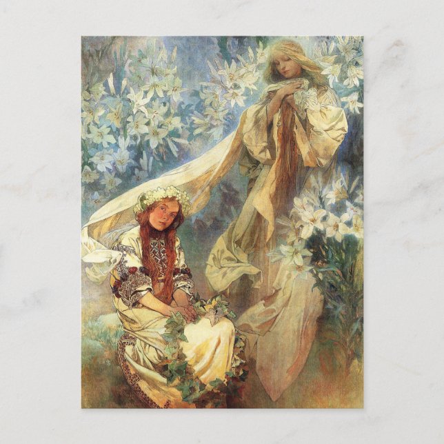Alphonse Mucha Madonna of the Lilies Postcard (Front)