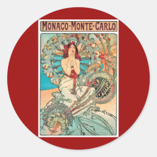 Alphonse Mucha Monaco, Monte-Carlo, 1897 Classic Round Sticker