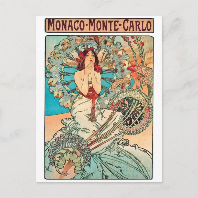 Alphonse Mucha Monaco, Monte-Carlo, 1897 Postcard (Front)