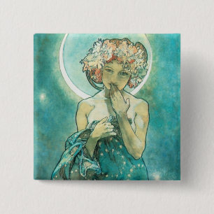 Alphonse Mucha Moonlight Clair De Lune Art Nouveau 15 Cm Square Badge