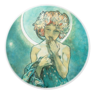 Alphonse Mucha Moonlight Clair De Lune Art Nouveau Ceramic Knob