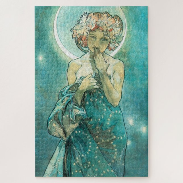 Alphonse Mucha Moonlight Clair De Lune Art Nouveau Jigsaw Puzzle (Vertical)