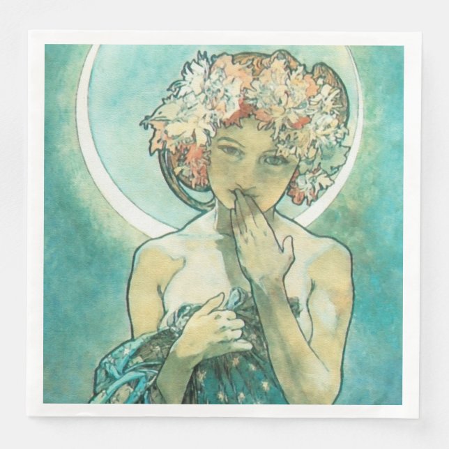 Alphonse Mucha Moonlight Clair De Lune Art Nouveau Napkin (Front)