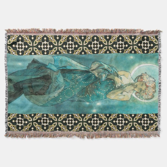 Alphonse Mucha Moonlight Clair De Lune Art Nouveau Throw Blanket (Front)