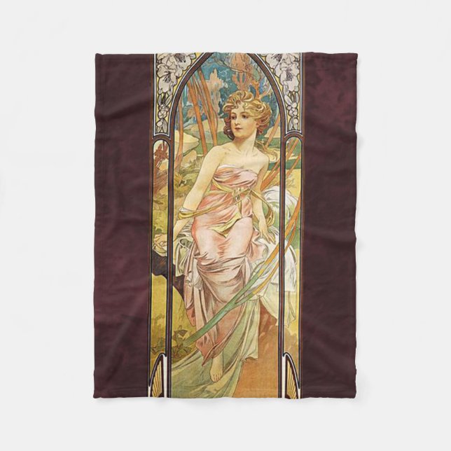 Alphonse Mucha, Morning Awakening Fleece Blanket (Front)