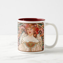 Alphonse Mucha Nouveau Lady Coffee Mug in Pinks