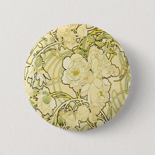 Alphonse Mucha Peonies Art Nouveau Floral Pattern 6 Cm Round Badge