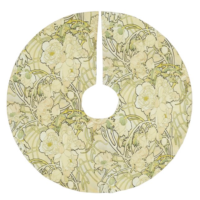 Alphonse Mucha Peonies Art Nouveau Floral Pattern Brushed Polyester Tree Skirt (Front)