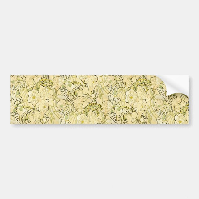Alphonse Mucha Peonies Art Nouveau Floral Pattern Bumper Sticker (Front)