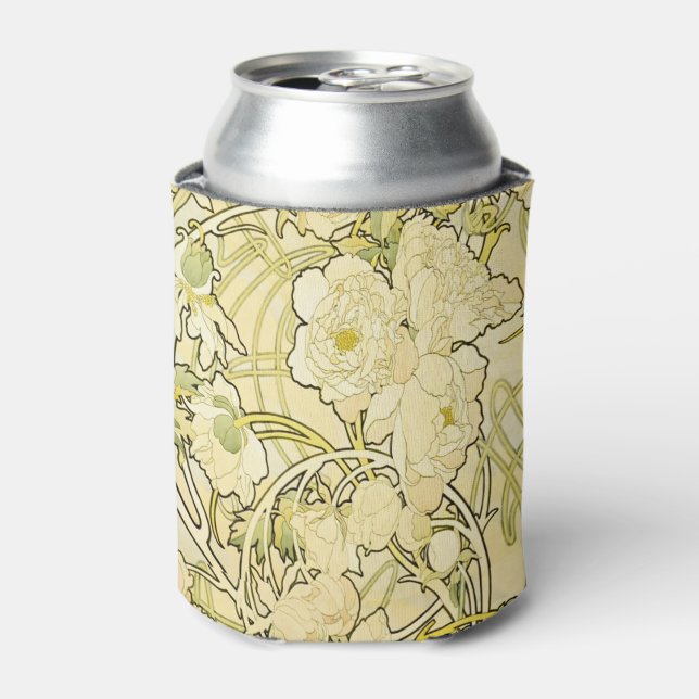 Alphonse Mucha Peonies Art Nouveau Floral Pattern Can Cooler (Can Front)