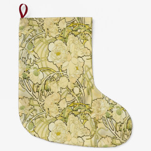 Alphonse Mucha Peonies Art Nouveau Floral Pattern Large Christmas Stocking