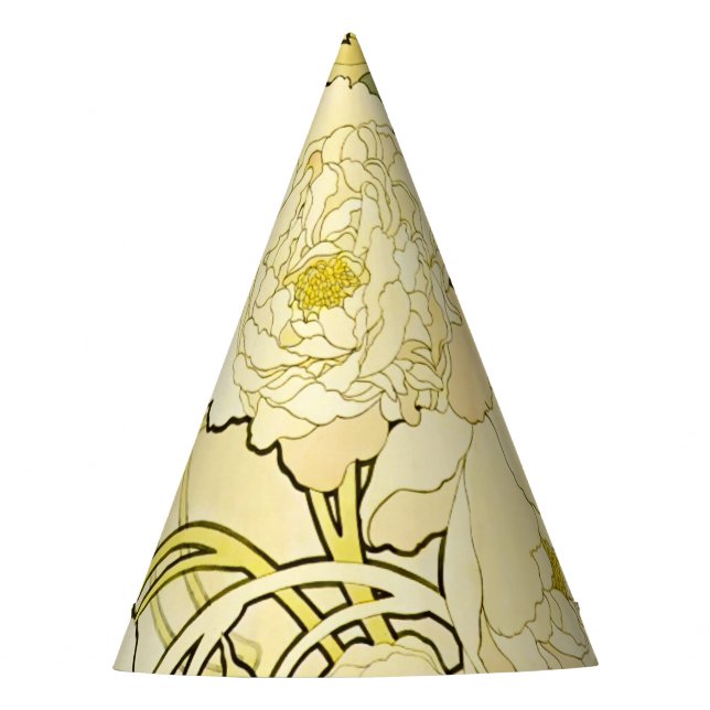 Alphonse Mucha Peonies Art Nouveau Floral Pattern Party Hat (Front)