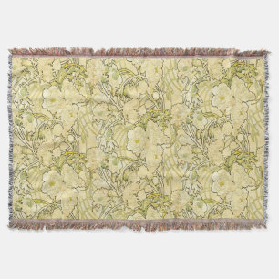 Alphonse Mucha Peonies Art Nouveau Floral Pattern Throw Blanket