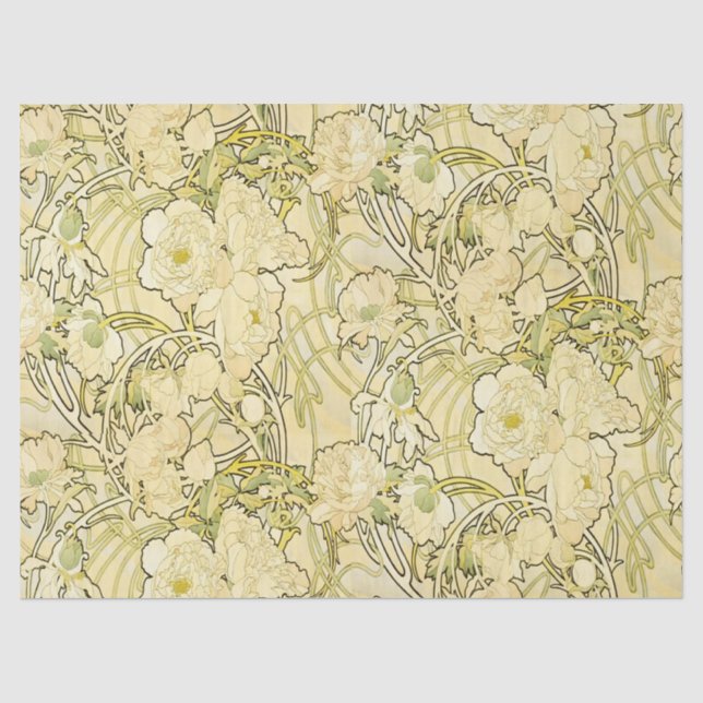 Alphonse Mucha Peonies Art Nouveau Floral Pattern Tissue Paper (Front)