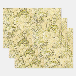 Alphonse Mucha Peonies Art Nouveau Floral Pattern Wrapping Paper Sheet