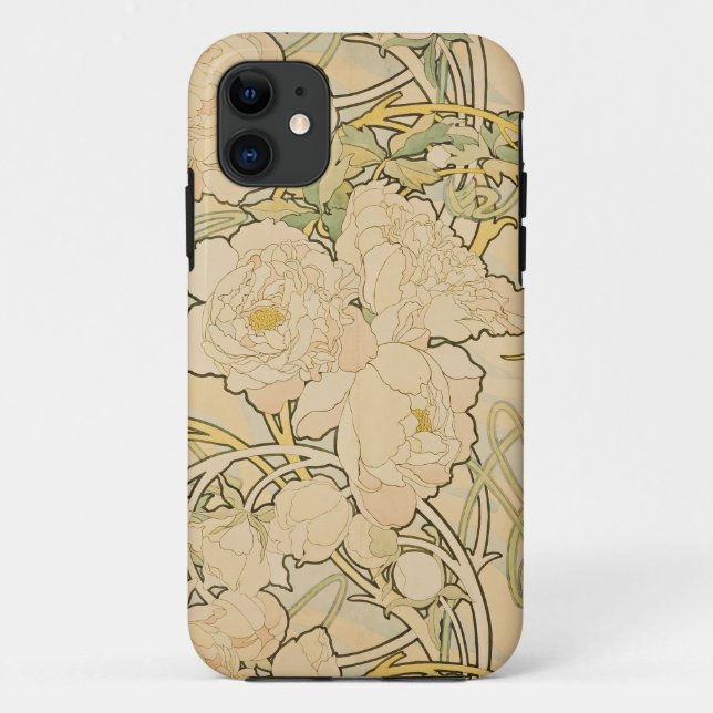 Alphonse Mucha Peonies Peony Roses Fawn 1897 Case-Mate iPhone Case (Back)