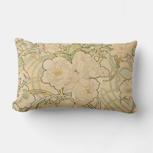 Alphonse Mucha Peonies Peony Roses Fawn 1897 Lumbar Cushion