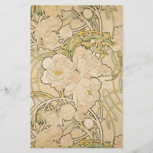 Alphonse Mucha Peonies Peony Roses Fawn 1897 Stationery
