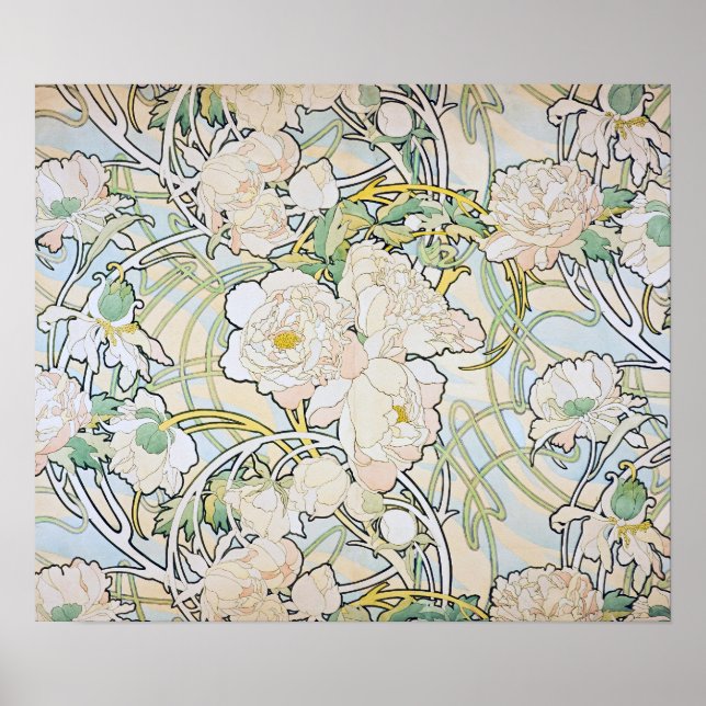 Alphonse Mucha Peonies Poster (Front)
