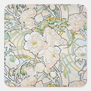 Alphonse Mucha Peonies Square Sticker