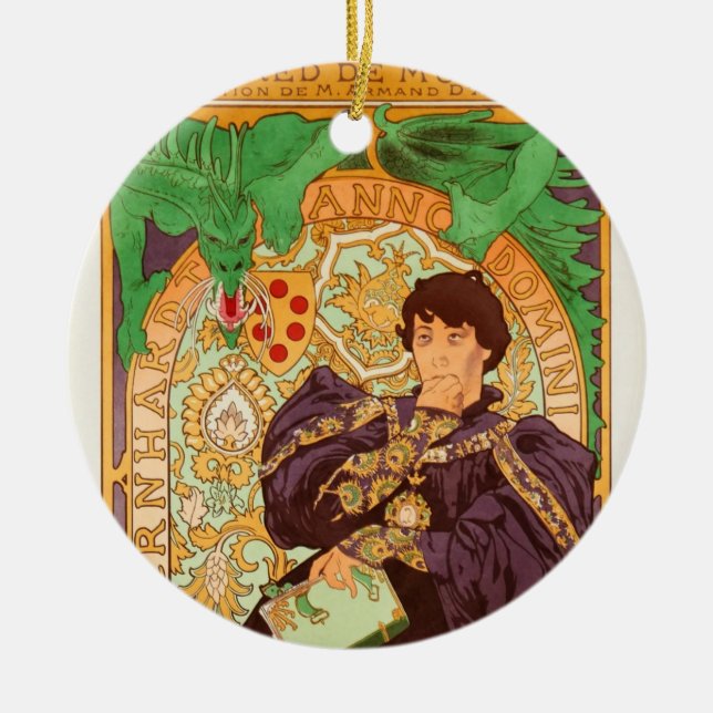 Alphonse Mucha Prince and Dragon Ceramic Tree Decoration (Front)