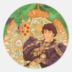 Alphonse Mucha Prince and Dragon Classic Round Sticker